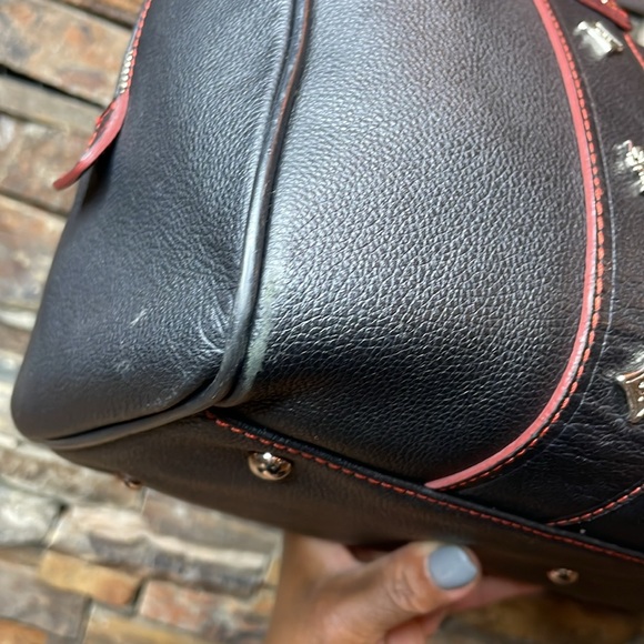 MCM Boston Bag In Black & Red Leather With Silver Hardware 🔥 - Picture 16 of 17